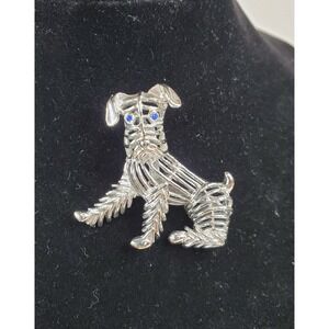 Vintage Gerry's Dog Figural Brooch Lapel Pin Blue Rhinestones  Silver-tone‎